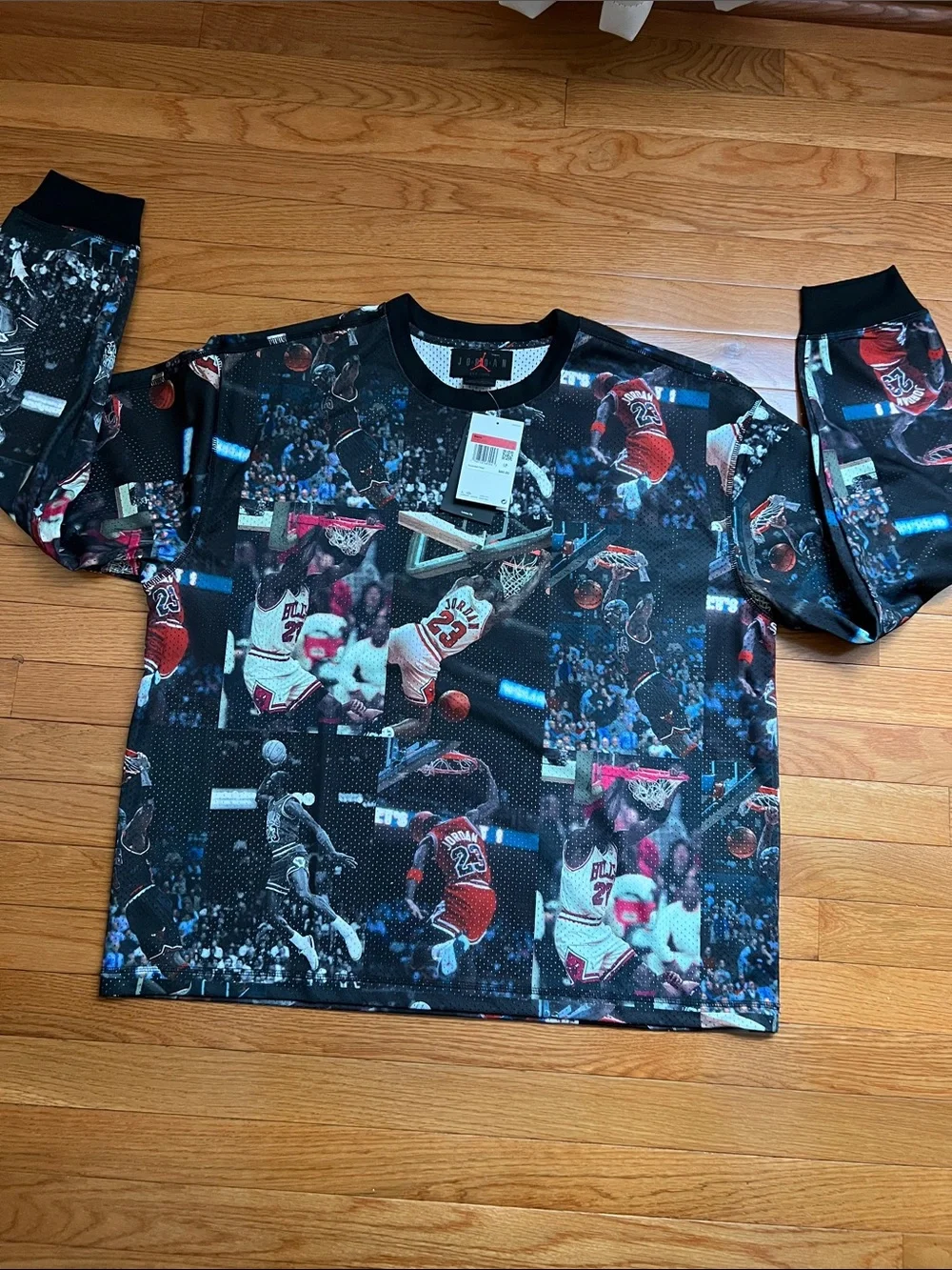 Jordan Black All-Over Michael Jordan Basketball Graphic Long-Sleeve Top